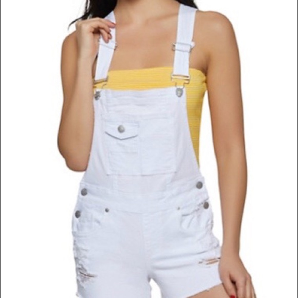 White overall shorts